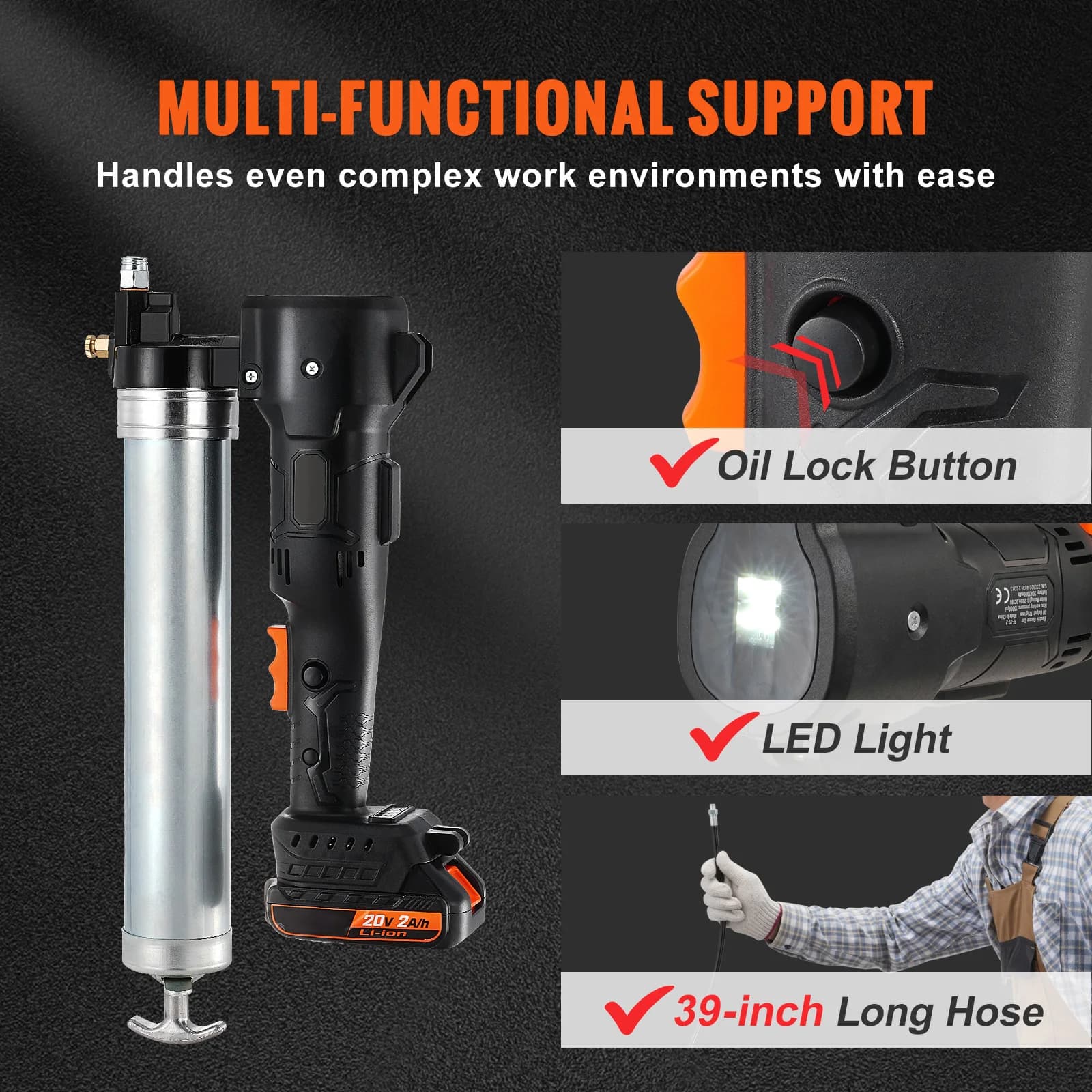 20V Cordless Grease Gun Kit | 10,000 PSI High-Pressure | 2-Battery System & Charger - Thumbnail 5