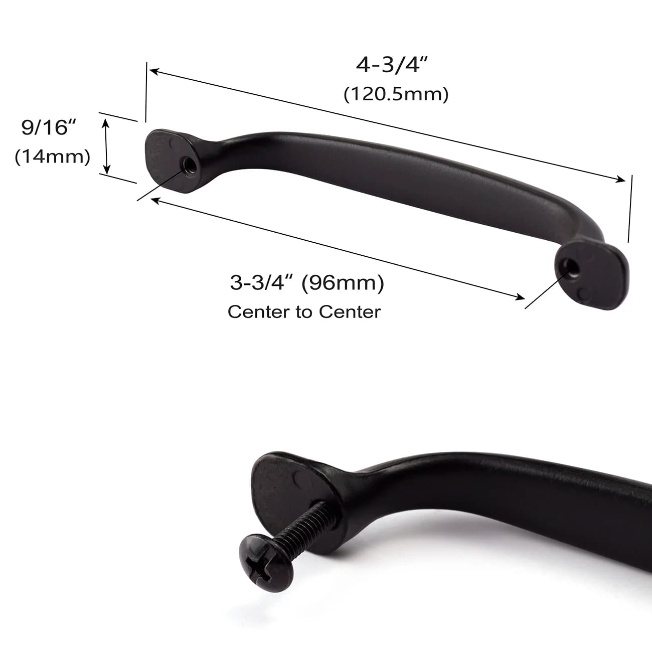 Black Cabinet Handles | Zinc Alloy Construction | 2-Pack for Wooden Doors & Cupboards - Thumbnail 2