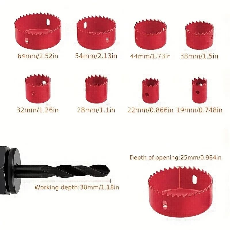 11-Piece Hole Saw Kit | Durable Carbon Steel Cutters for Wood, PVC & Plastic - Thumbnail 3