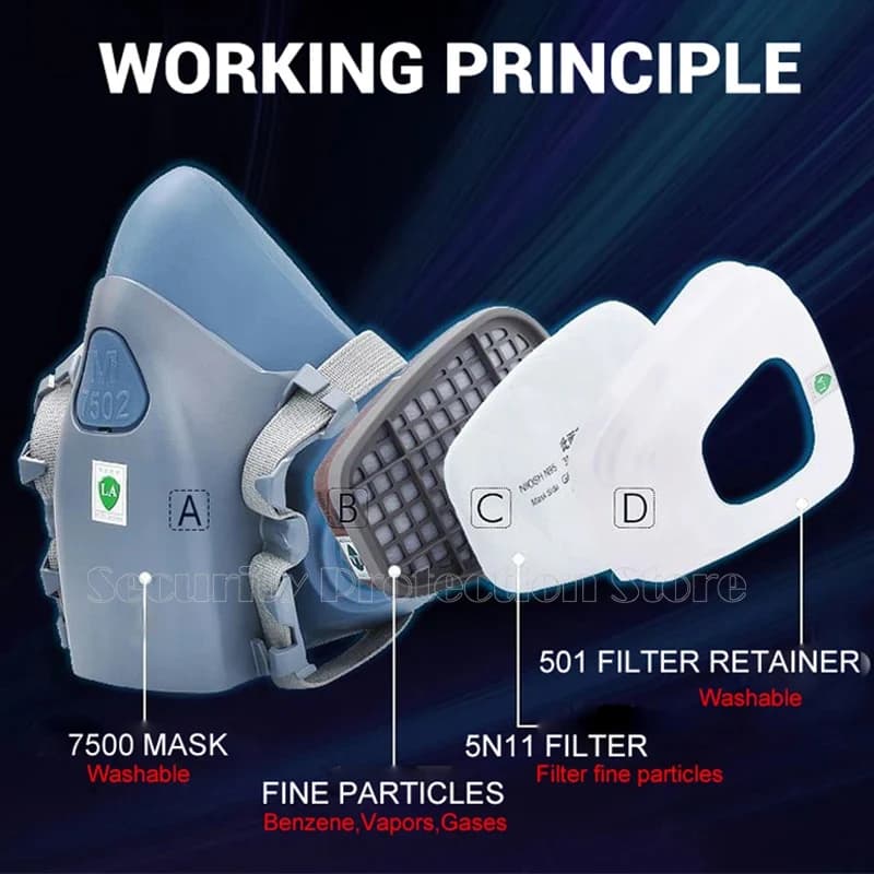 Half Face Respirator Mask | 17-in-1 Multi-Gas & Vapor Filter | For Painting, Spraying & Chemical Work - Thumbnail 6