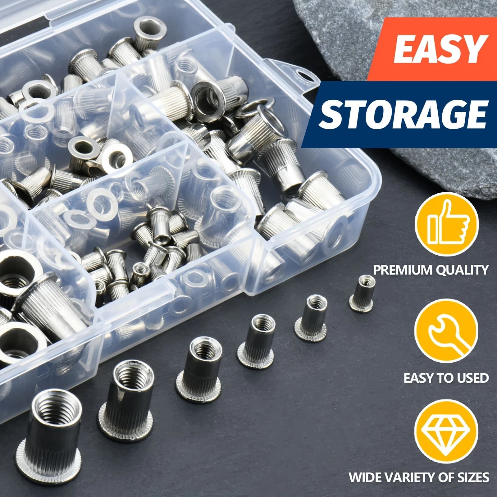 Steel Rivet Nut Kit | M3-M10 Threaded Insert Assortment | 50-120Pcs Flat Head Rivnuts - Thumbnail 4