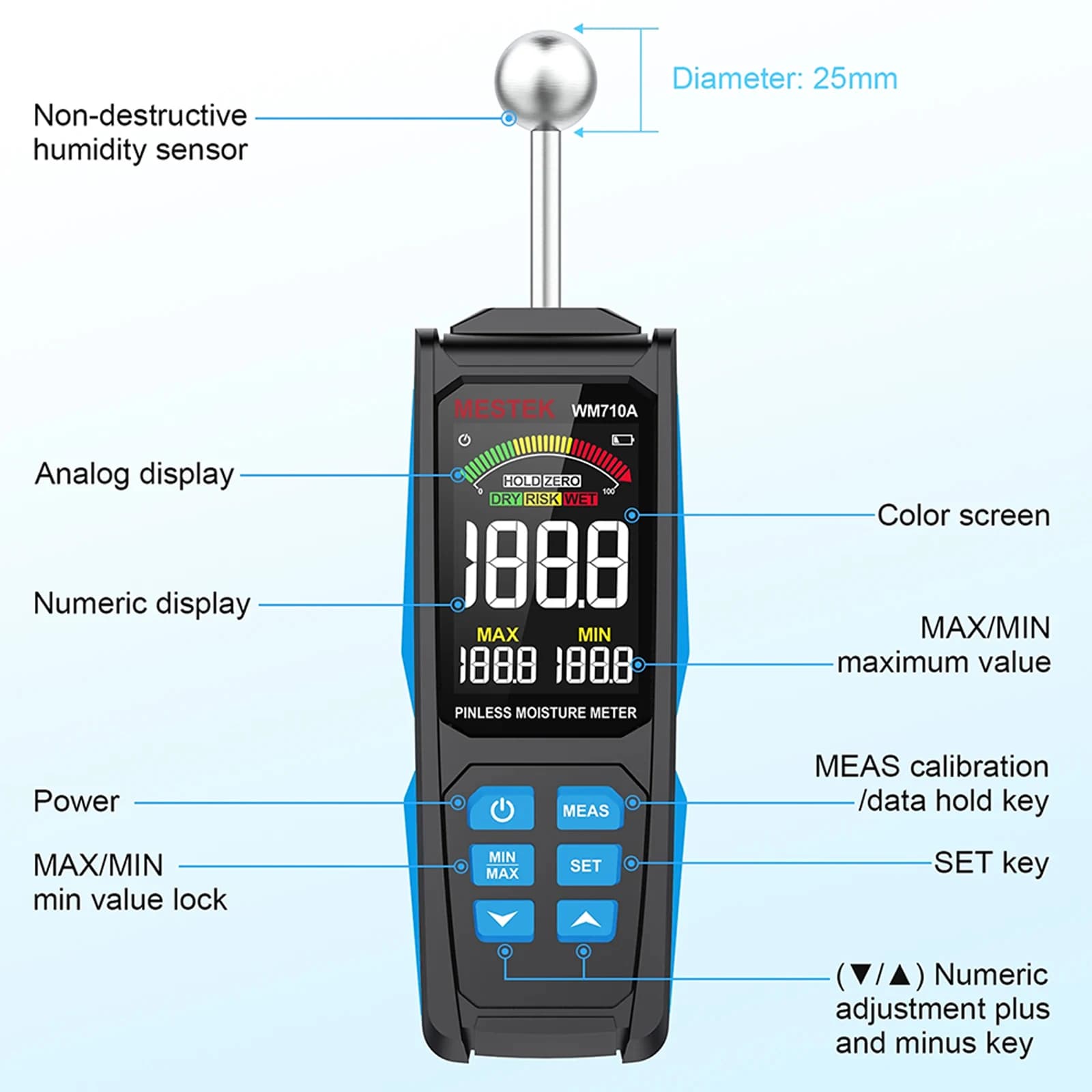 Wood Moisture Meter | Pinless Non-Destructive Detector | Digital Hygrometer for Timber & Lumber - Thumbnail 7