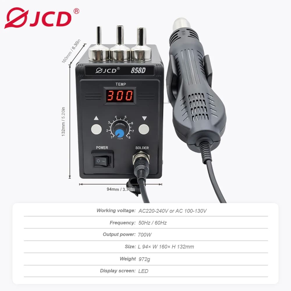 Hot Air Rework Station | Digital Temp Control | 700W 110V/220V for SMD/SMT - Thumbnail 2