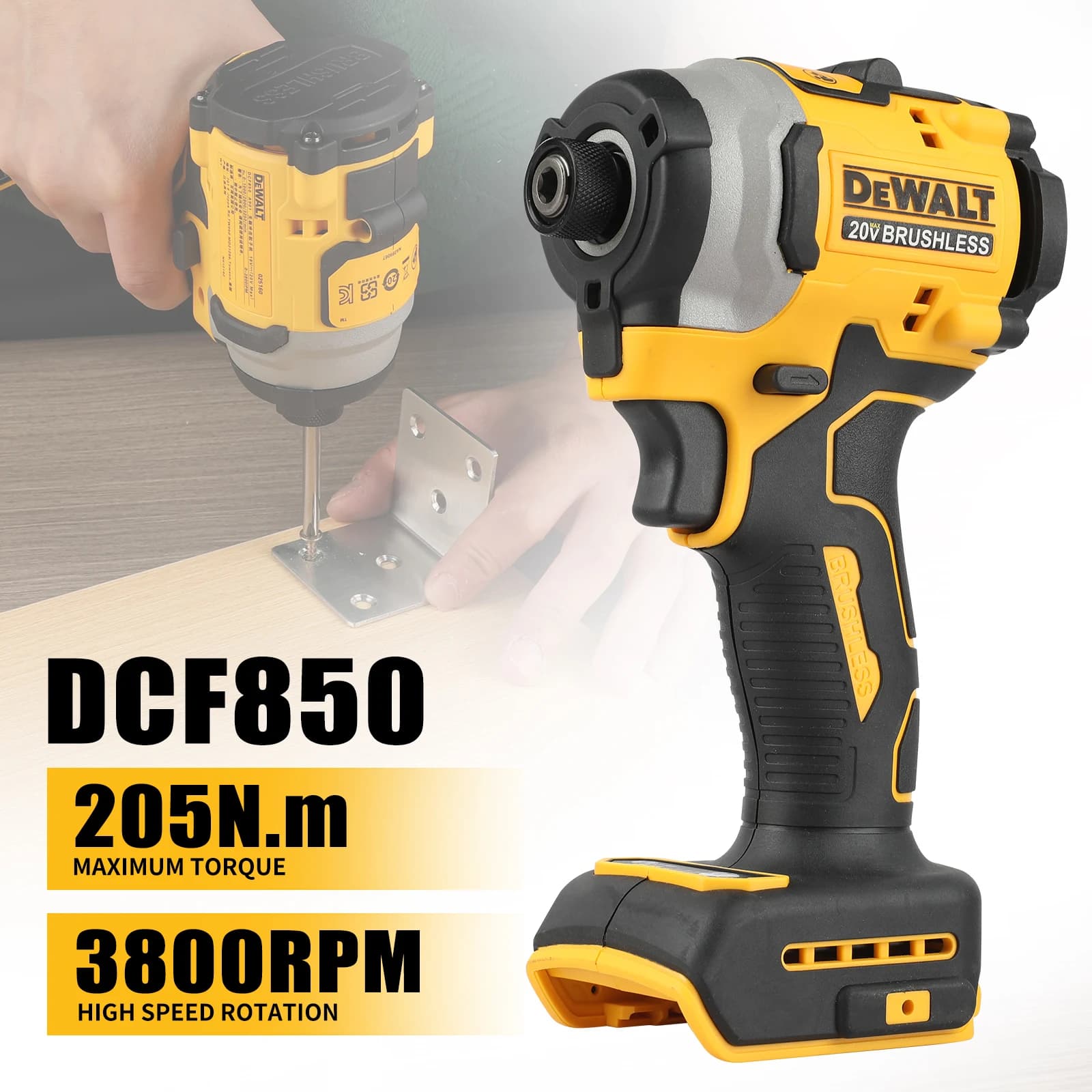 DeWalt DCD805 Brushless Cordless Drill & Impact Driver Kit | Professional-Grade Power Tools - Thumbnail 4