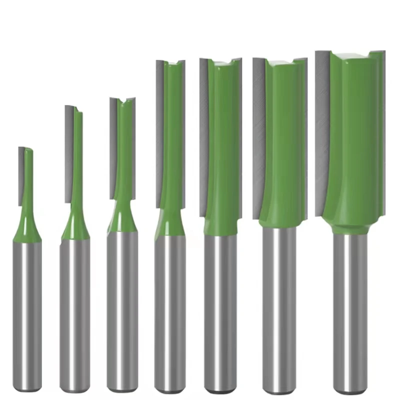 7-Piece Straight Router Bit Set | 6mm/1/4 Shank | Single & Double Flute Wood Milling Cutters - Thumbnail 6