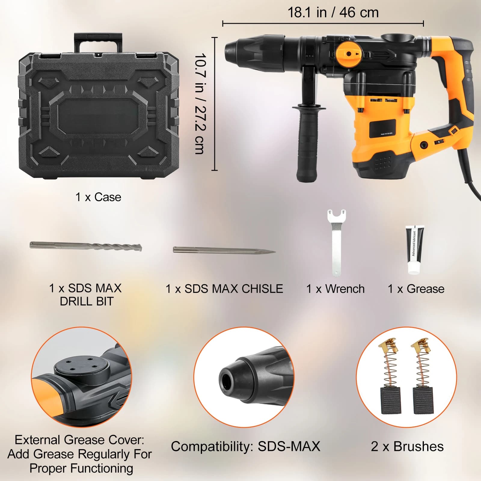 Rotary Hammer Drill | 1600W Heavy-Duty Demolition Tool | 42mm Concrete & Metal Drilling - Thumbnail 6