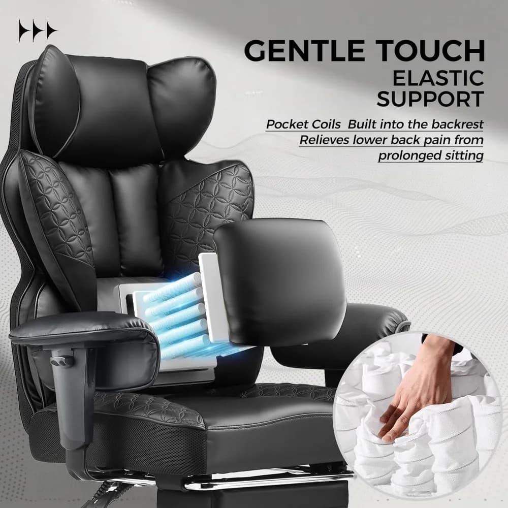 and Tall Gaming Chair | 400LBS Capacity with Deluxe Embossed Leather | 150° Reclining Foot Rest - Thumbnail 4