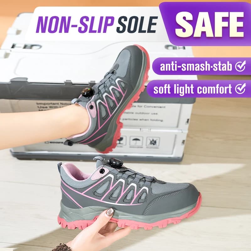 Women's Steel Toe Safety Shoes | Lightweight Breathable Kevlar-Midsole Design | Rotating Button Anti-Puncture Work Shoes - Thumbnail 4
