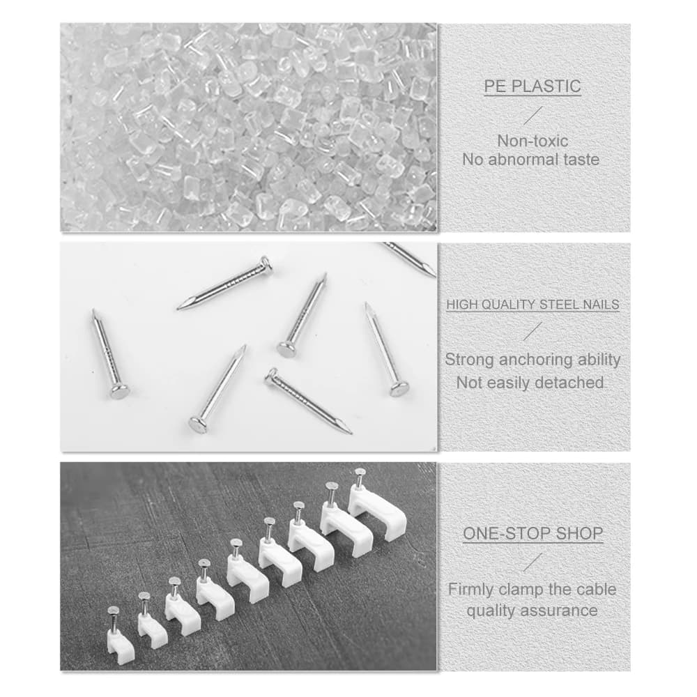 Cable Management Kit | 100-Piece Flat Wire Clips | 4mm to 14mm Cord Organizers - Thumbnail 3