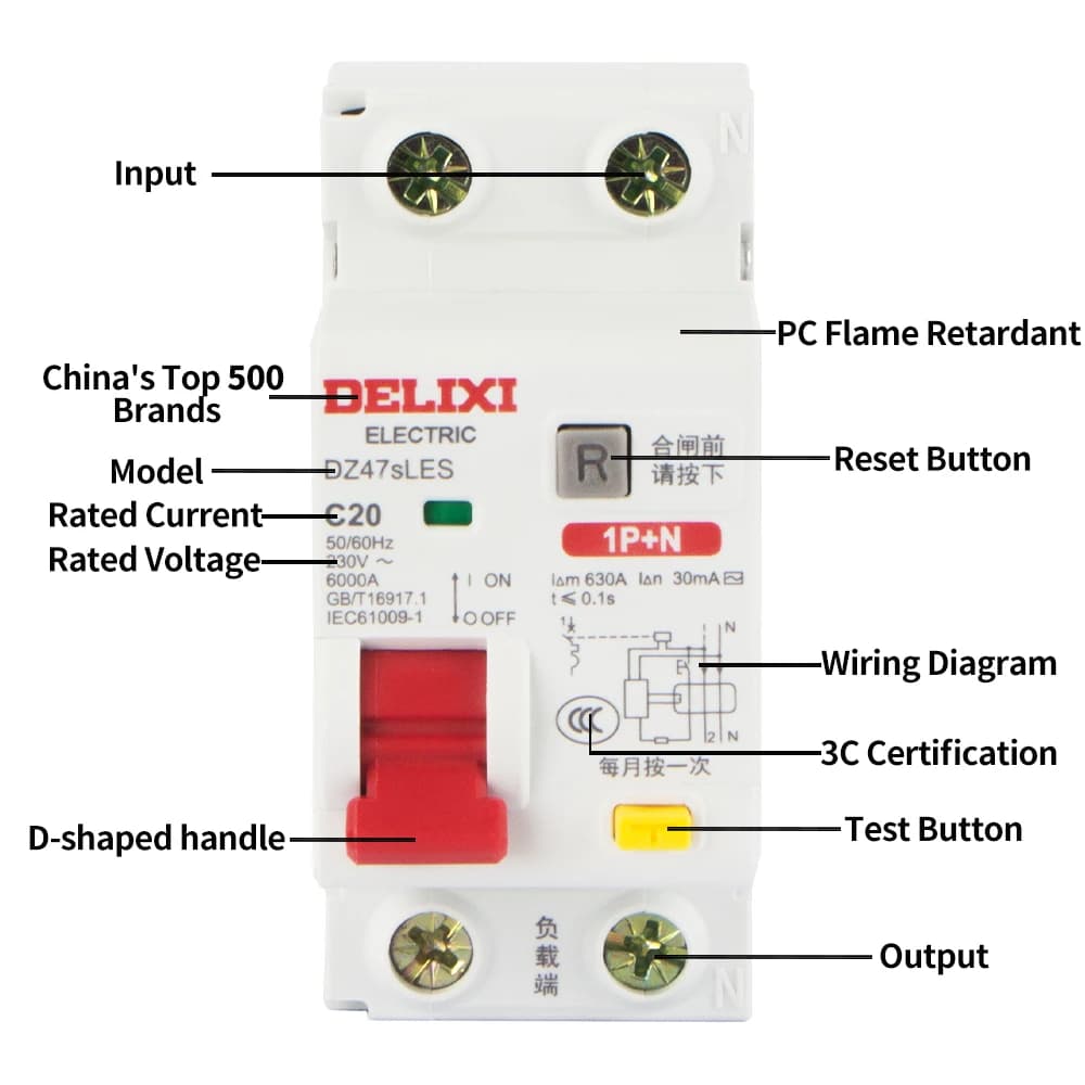 DELIXI Mini Circuit Breaker MCB 1P 2P 3P 4P DZ47 10-63A AC 230V 400V Over Short Current Leakage Protection Din Rail Mounting - Thumbnail 4