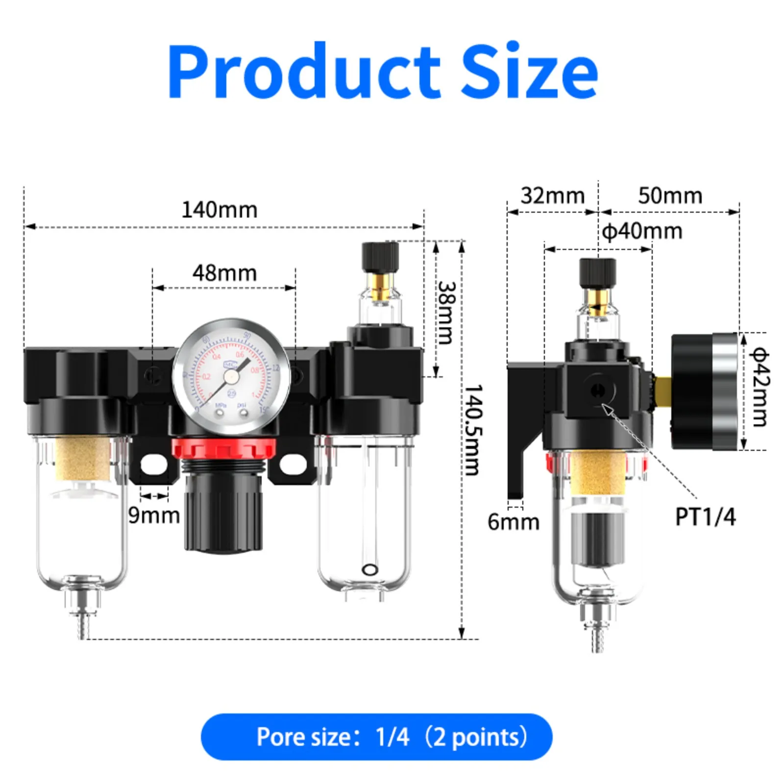 Air Compressor Filter & Regulator Kit | G1/4 Oil-Water Separator & Pressure Control - Thumbnail 3