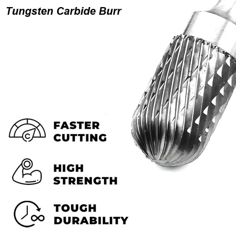 Heavy-Duty Tungsten Carbide Burrs Set | 6mm Shank Double Cut | Rotary Files for Die Grinder - Thumbnail 3