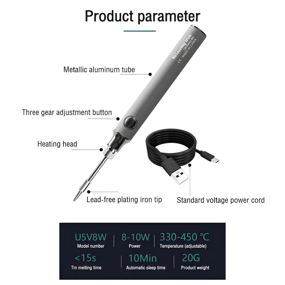Cordless Soldering Iron | USB-C Rechargeable | 5V 8W Precision Welding Tool for Electronics Repair - Thumbnail 5