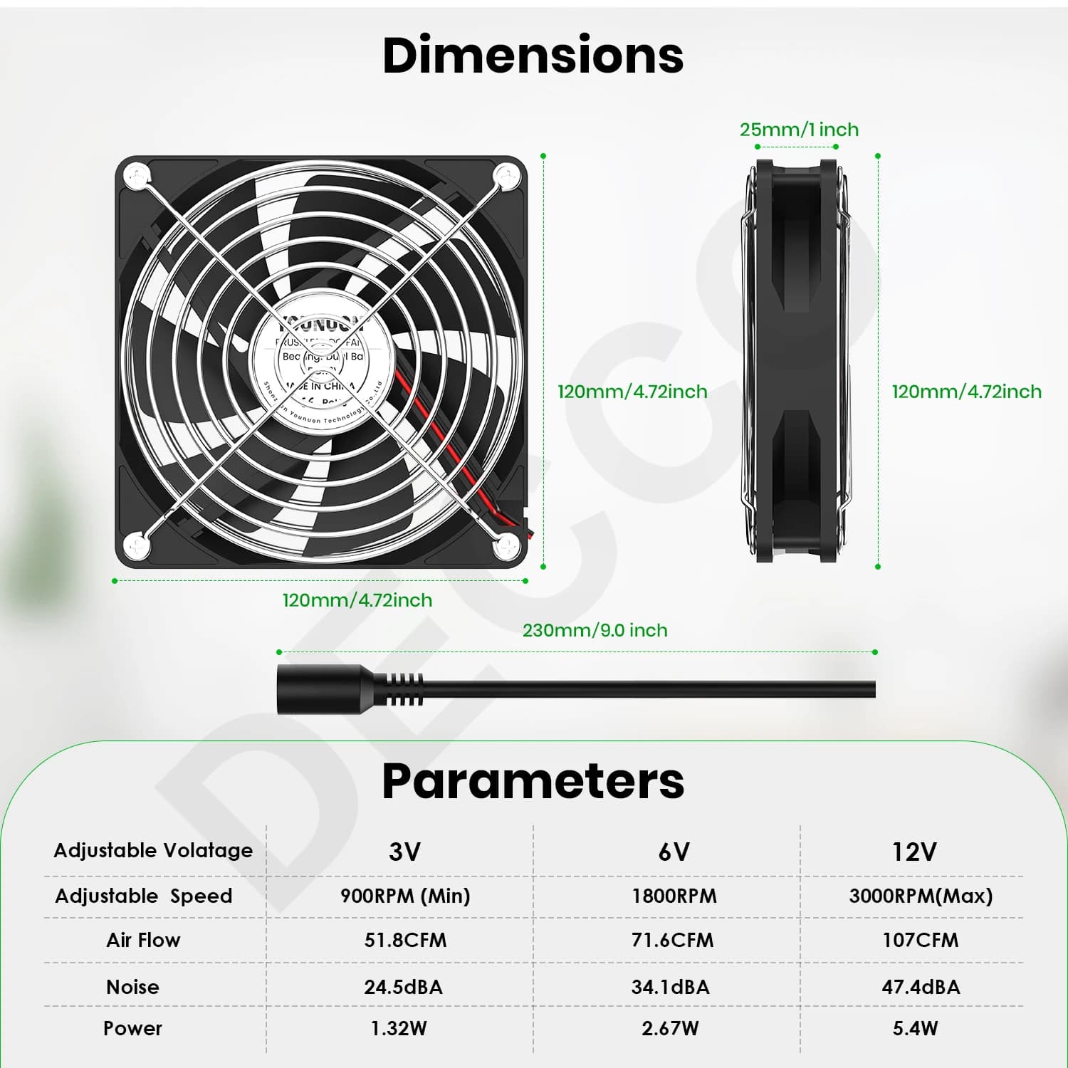 High-Performance 120mm Server Fan | 3000 RPM Cooling | 12V/220V Dual Voltage | Workstation & Cabinet Radiator - Thumbnail 2