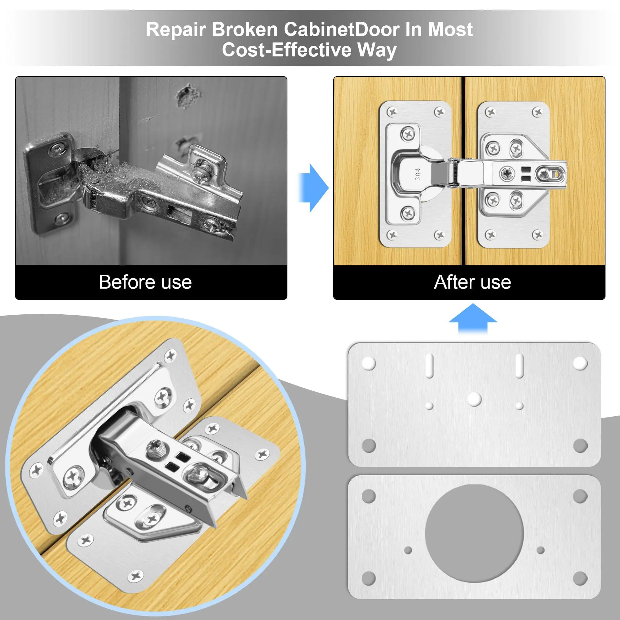 Steel Hinge Repair Plate | Cabinet Mounting Tool | 2/4/8pcs Fixing Kit - Thumbnail 2