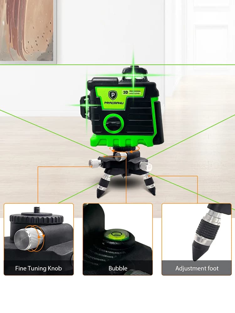 3D Laser Level | 12-Line Green Beam | Self-Leveling Horizontal & Vertical Cross - Thumbnail 6