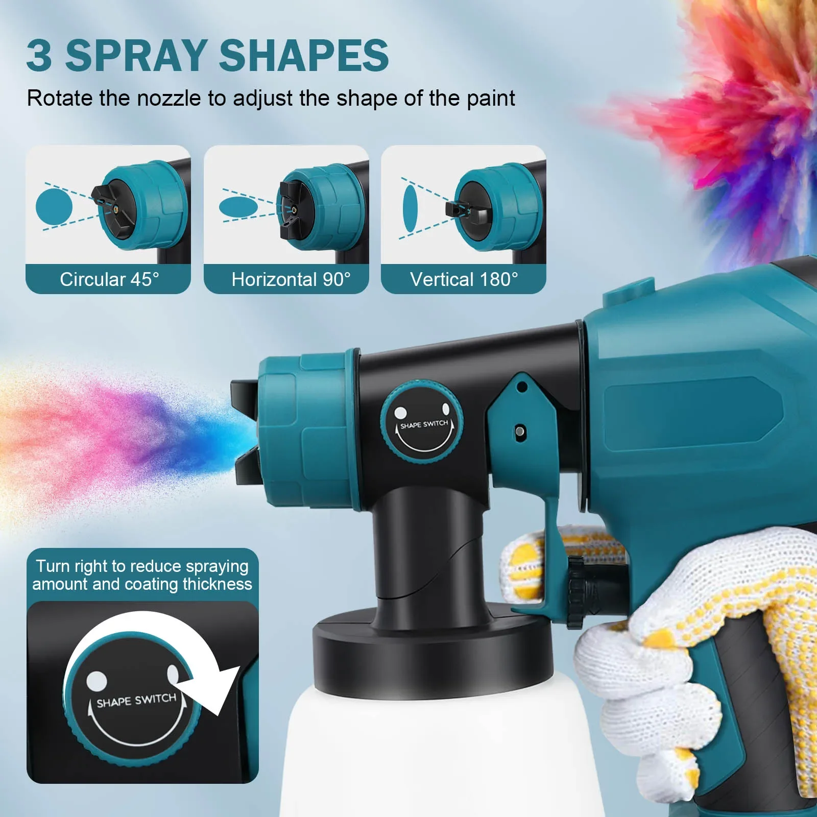 Cordless Paint Sprayer | HVLP Spray Gun for Makita | 5 Nozzles for Fence & Interior/Exterior - Thumbnail 4
