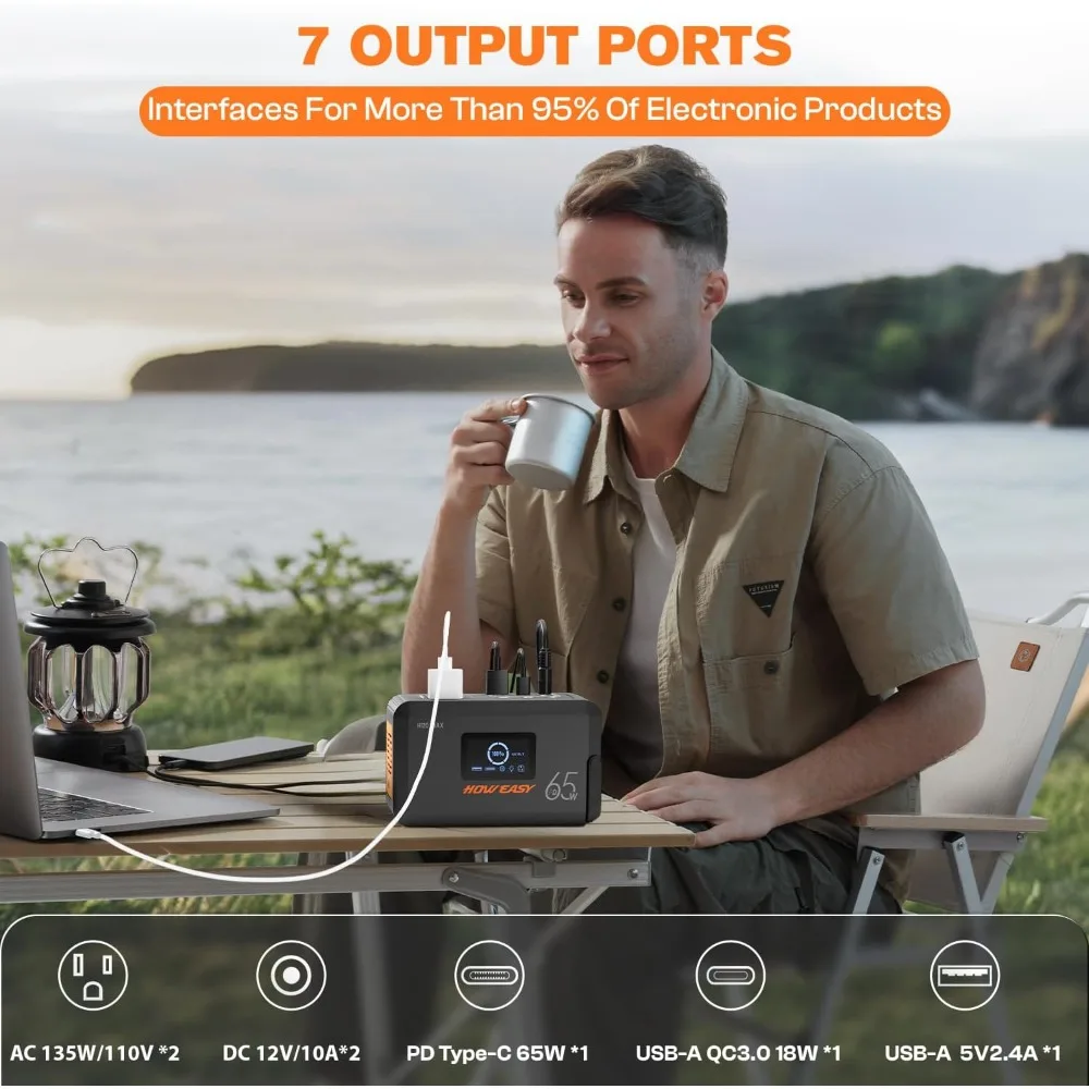 Power Station | 135W Solar-Ready Generator | 98Wh Battery for Camping & Emergency Backup - Thumbnail 3