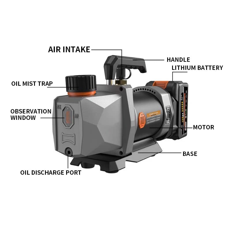 18V Cordless Vacuum Pump | Wireless Refrigerant Charging | HVAC Professional Tool - Thumbnail 6