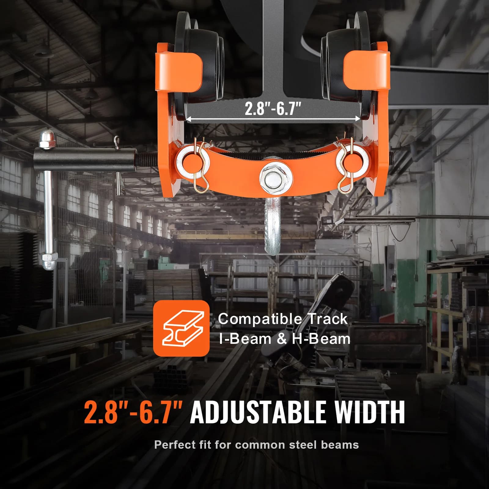 Heavy-Duty 2-Ton Beam Trolley | Alloy Steel Construction | For Straight & Curved I-Beams - Thumbnail 2