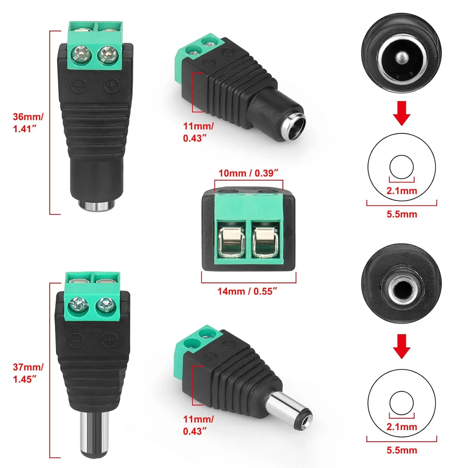 12V DC Power Connector Kit | 2.1x5.5mm Barrel Plug & Jack Set for CCTV & LED Strips - Thumbnail 3