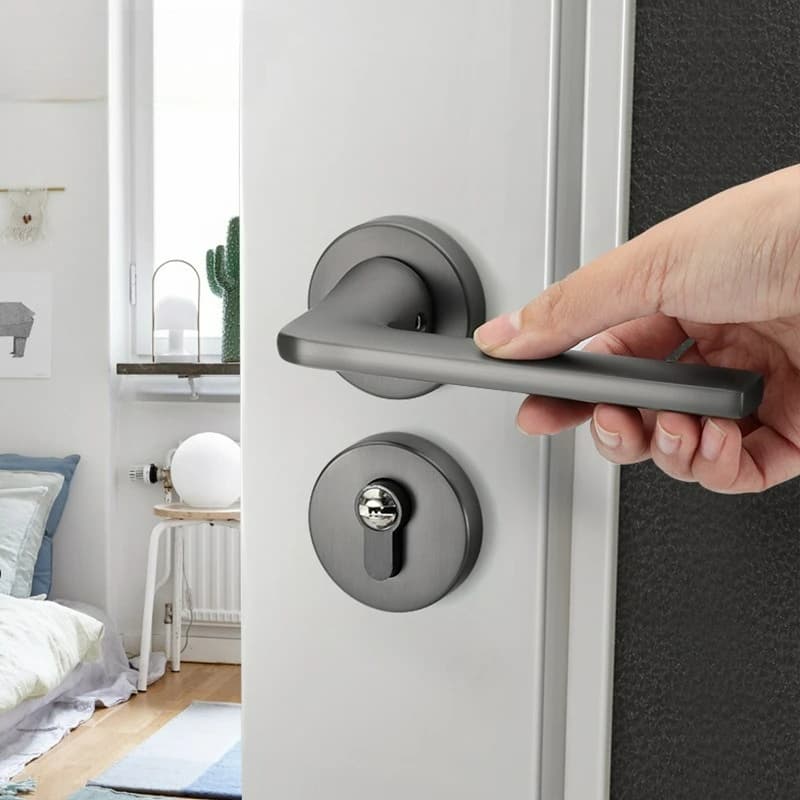 Bedroom Door Lock | Minimalist Gray Split-Type | Silent Bathroom & Indoor Room Handle - Thumbnail 2
