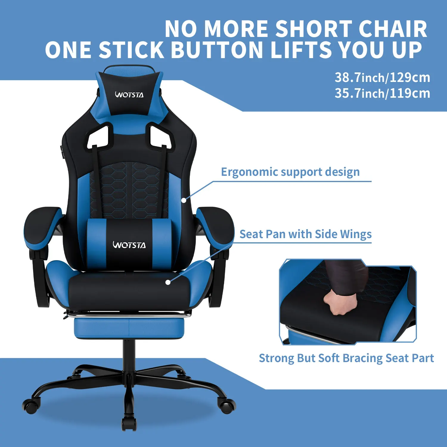 Gaming Chair | Heavy-Duty Ergonomic Design with Lumbar Cushion | Height Adjustable Computer Chair - Thumbnail 7
