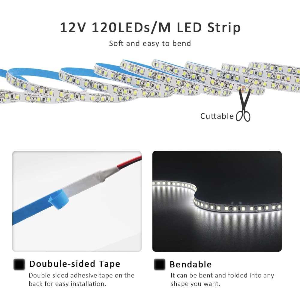 12V LED Strip Lighting Kit | 2835 High-Density 120LEDs/M | RGBY & Warm White for Home Decor - Thumbnail 3