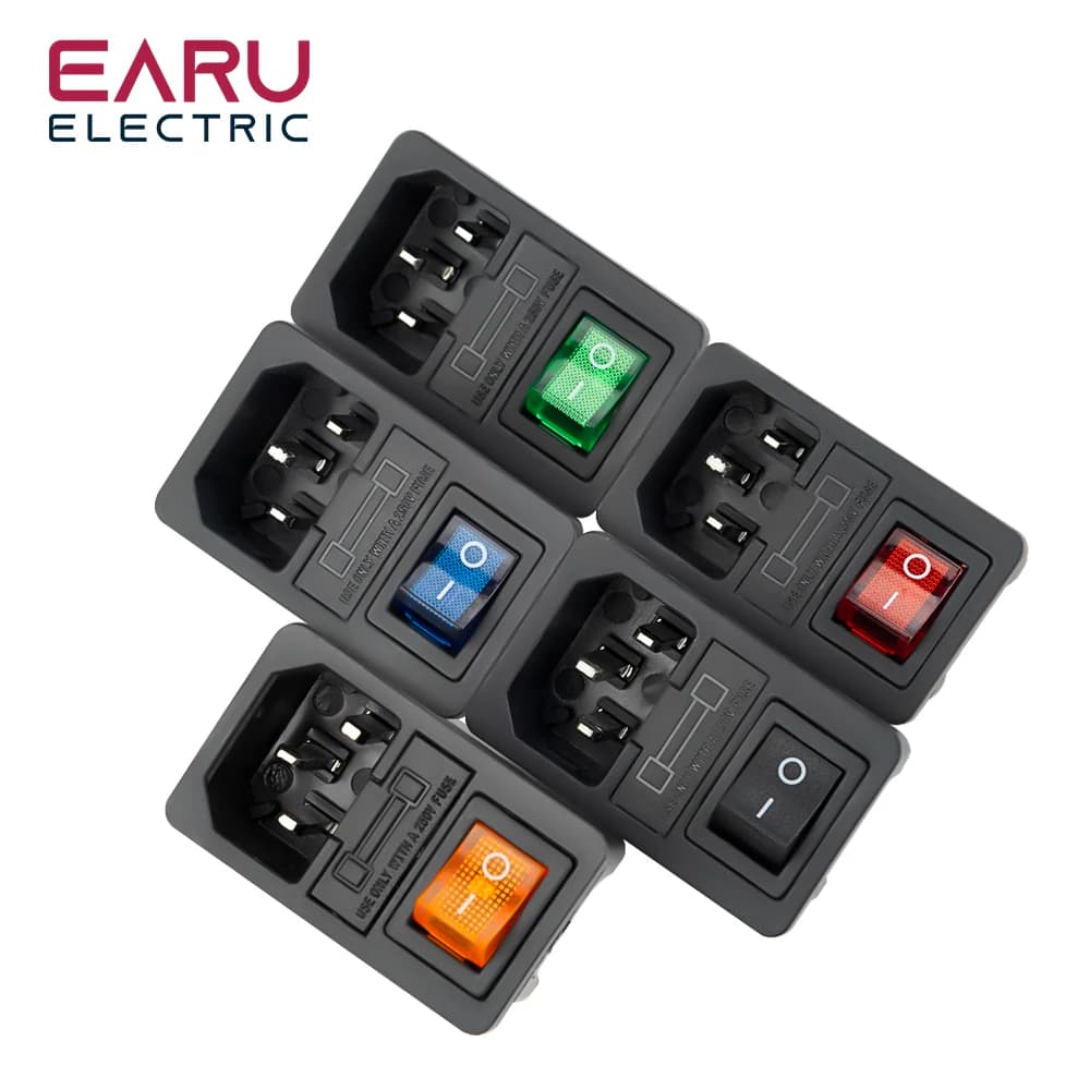 IEC C14 Fused Inlet Power Socket | 10A Fuse Protection | Rocker Switch in Multiple Colors - Thumbnail 2