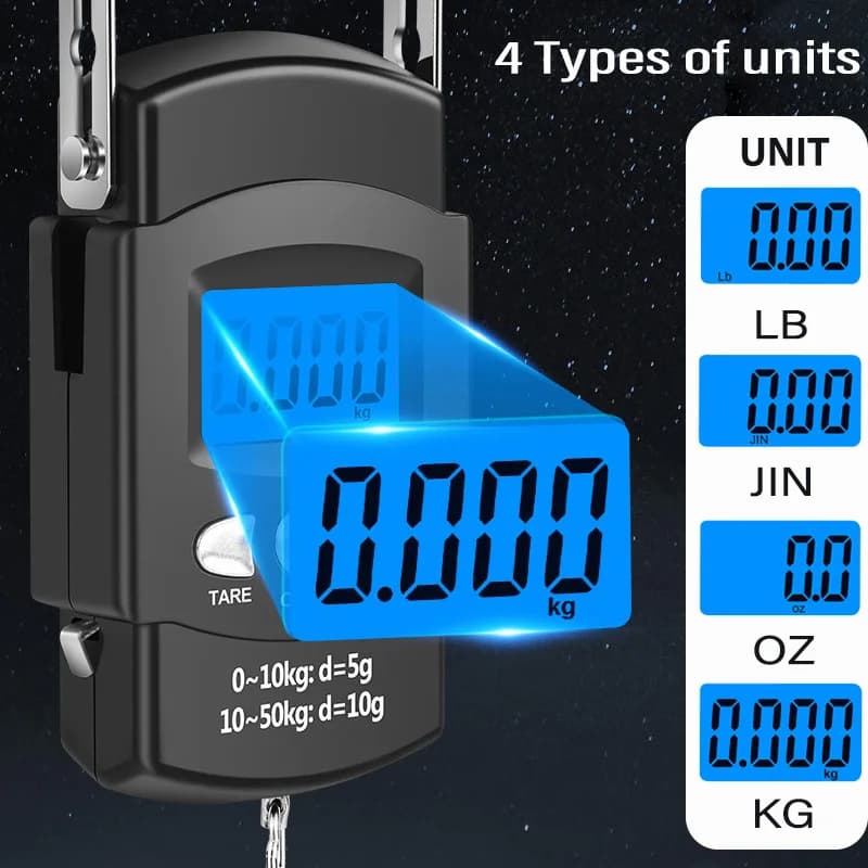 50kg/10g Portable LCD Electronic Hand Scale Travel Hanging Scale with 100cm Long Retractable Measuring Tape - Thumbnail 2