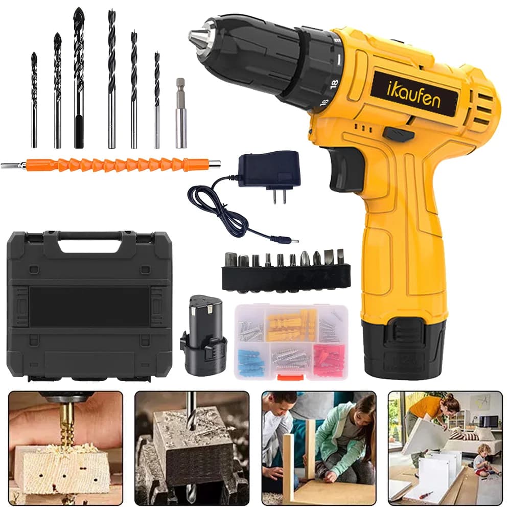 12V Cordless Drill & Driver Kit | 2-Speed Power Tool | 25+1 Torque Settings | 24-Piece Accessory Set - Thumbnail 5