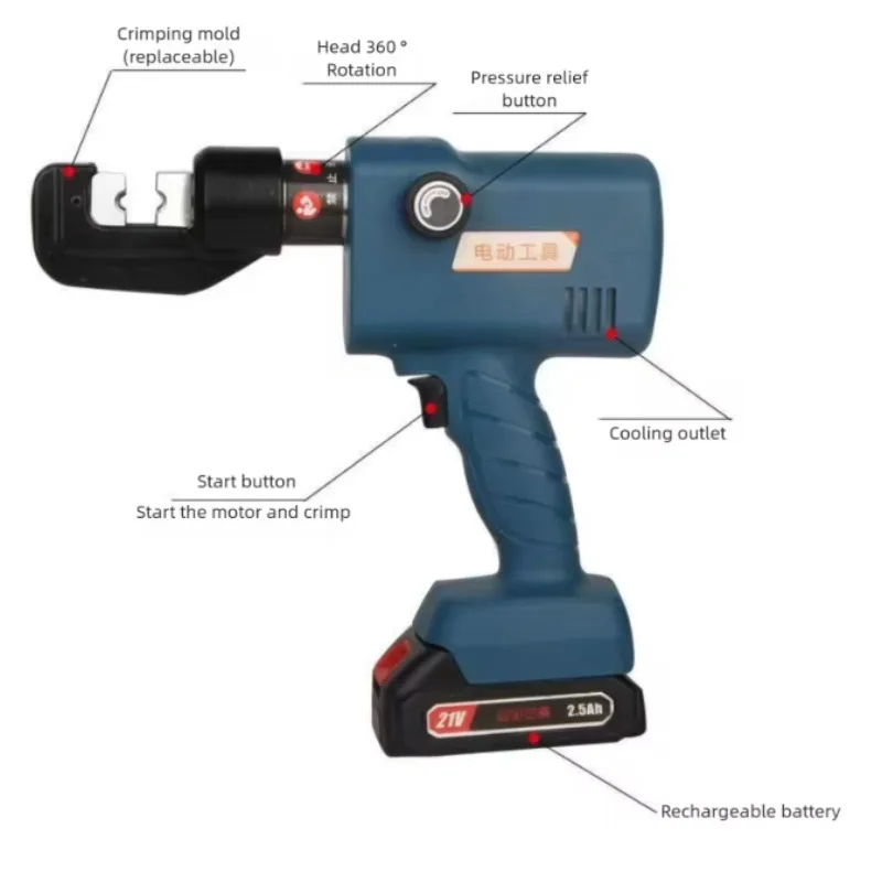 Hydraulic Crimping Tool | Portable Battery-Powered | 4-70mm² Copper & Aluminum Terminals - Thumbnail 4