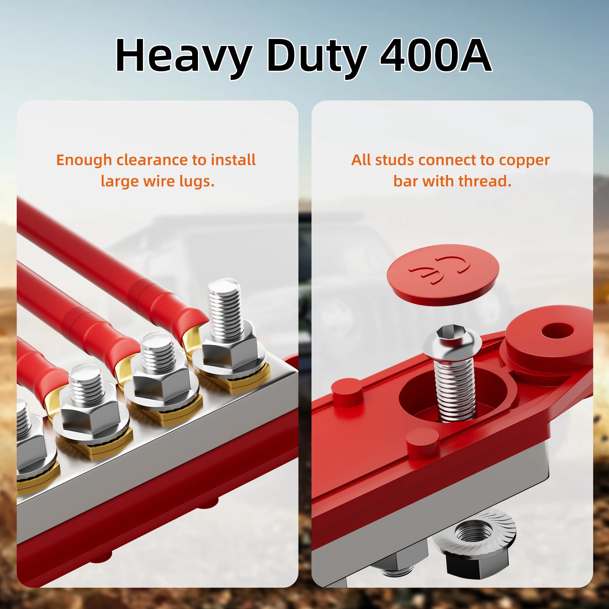 Heavy-Duty 400A Power Distribution Block | 12V Bus Bar with 6 x 5/16 Terminals - Thumbnail 5