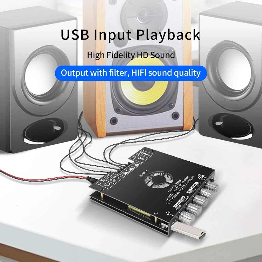 2.1 Channel Amplifier Module | 160W+220W High-Power Output | Bluetooth-Compatible for Subwoofer Systems - Thumbnail 4