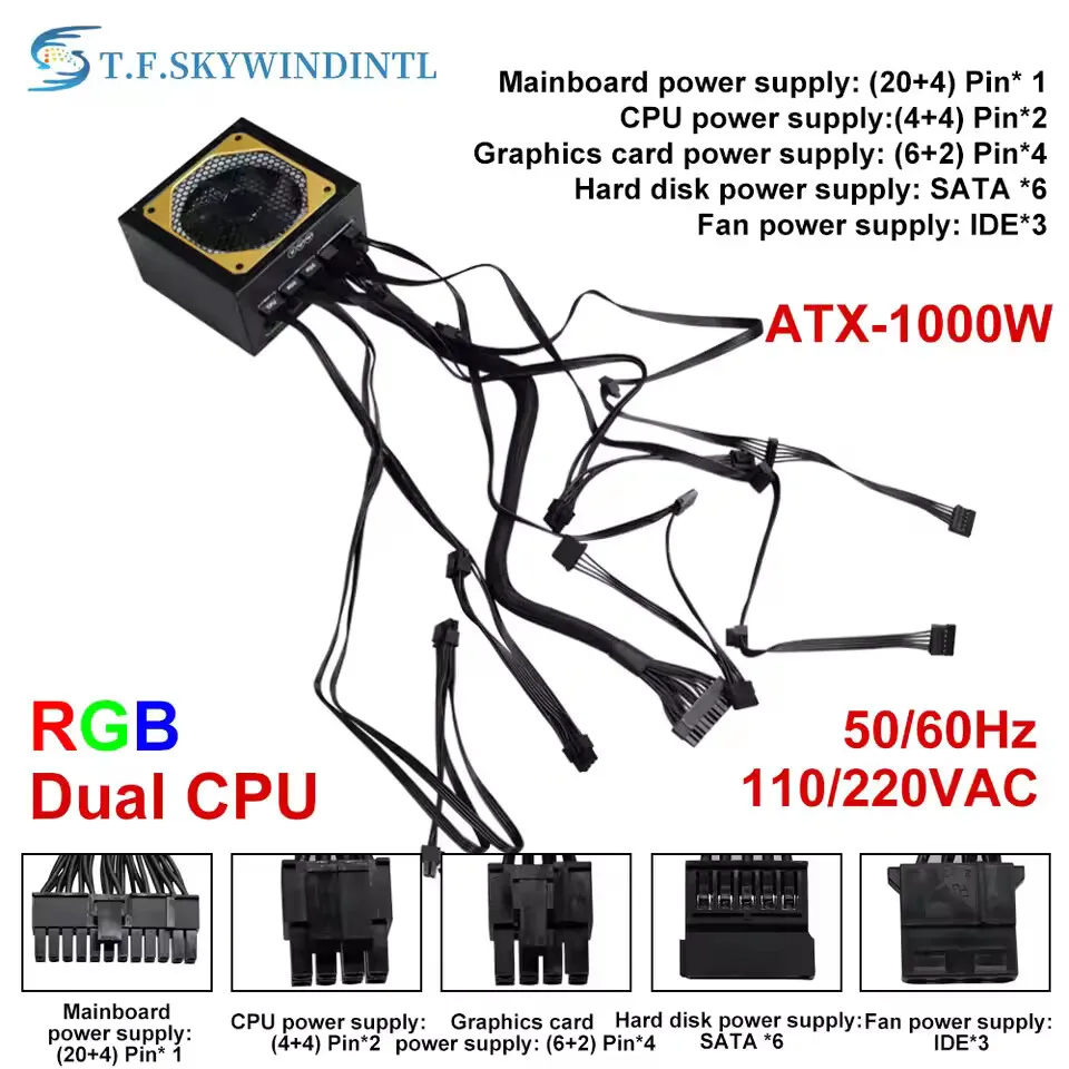 1000W 80 Plus Gold Fully Modular ATX Power Supply | Active PFC | Dual CPU & GPU Ready - Thumbnail 3