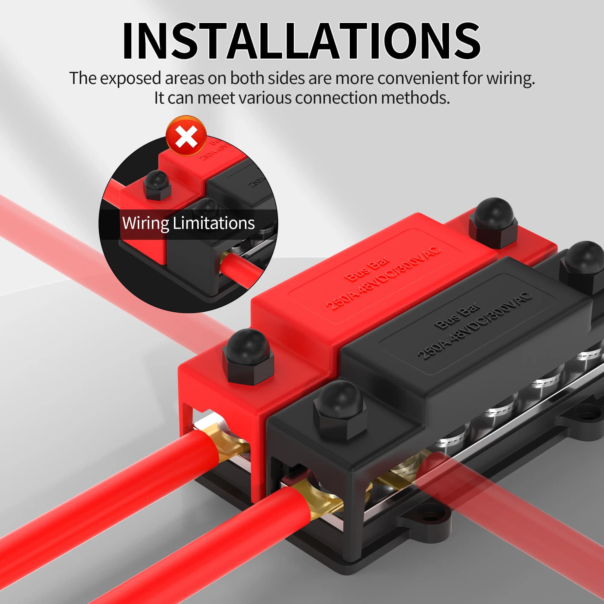 Heavy-Duty 250A Bus Bar | 12V Dual-Row Power Distribution Block | 12-Port 5/16 Terminal - Thumbnail 4