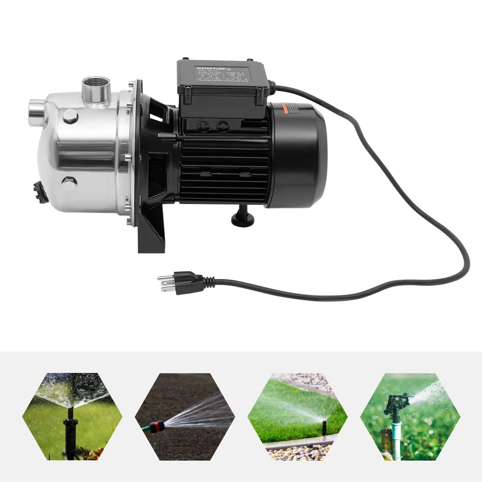 1.5HP Garden Jet Pump | 115V Shallow Well Sprinkler Booster | Lawn Irrigation & Lake Fountain - Thumbnail 2