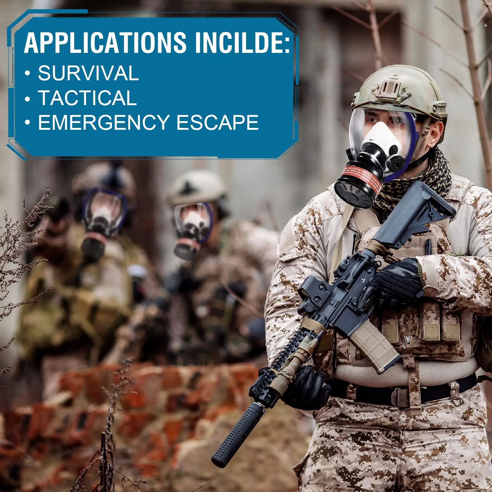 Full face respirator Gas Mask 40 mm activated carbon filter canister Suitable for fumes Chemical, spray paint, tactical-survival - Thumbnail 2