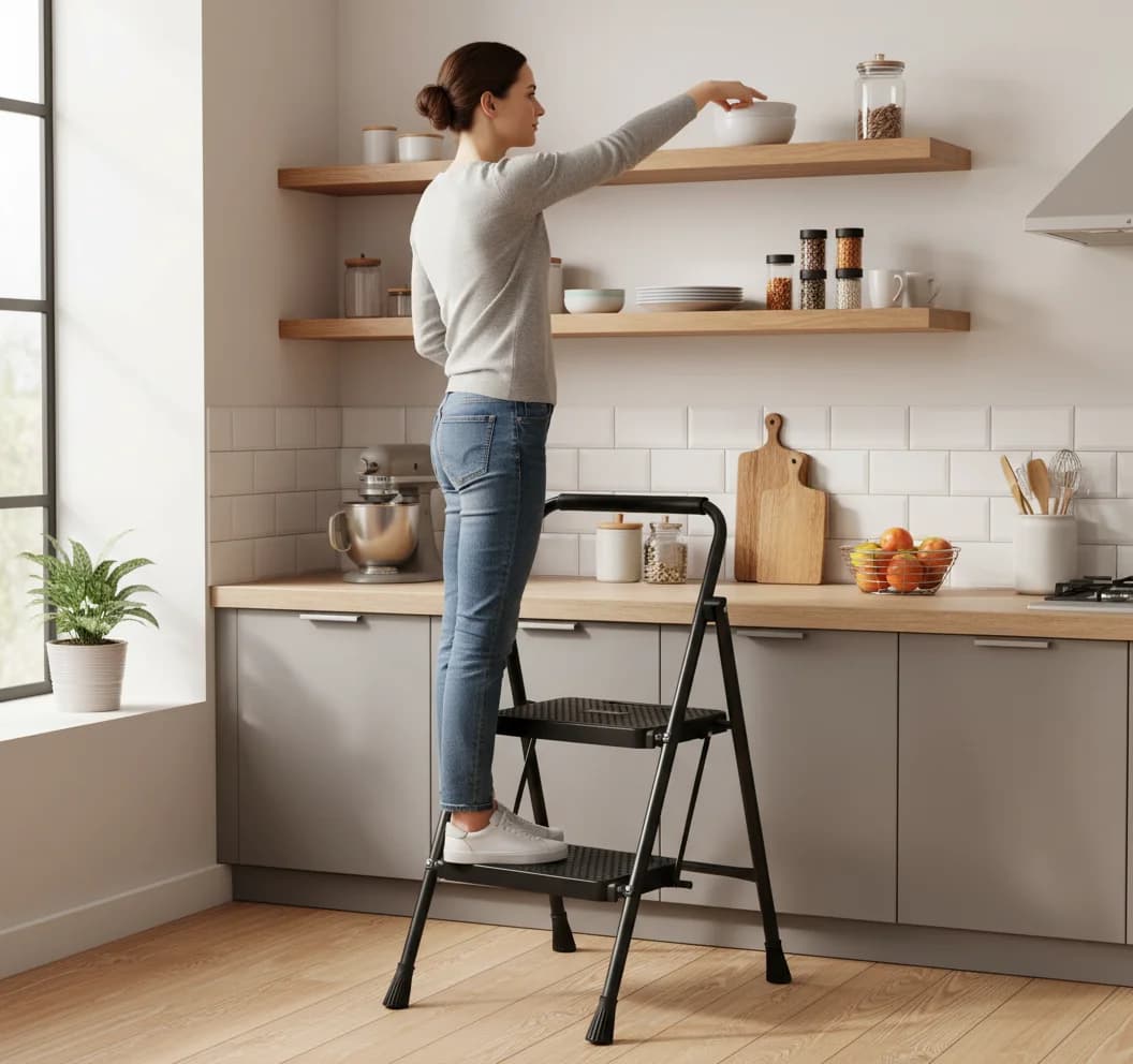 2-Step Folding Ladder | 800 lbs Heavy-Duty Step Stool | Safe Easy Storage for Home - Thumbnail 6