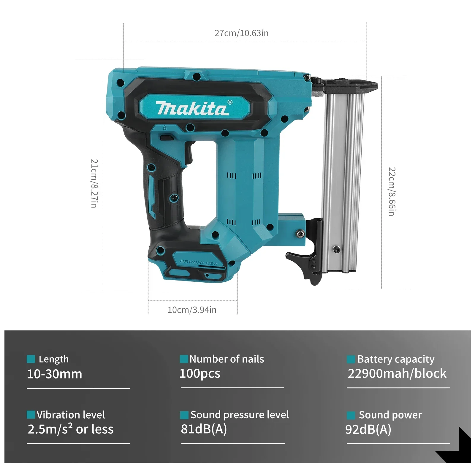 Makita 18V Cordless Brad Nailer | 6.0Ah Battery & 100-Nail Capacity | For Flooring, Trim & Woodworking - Thumbnail 3