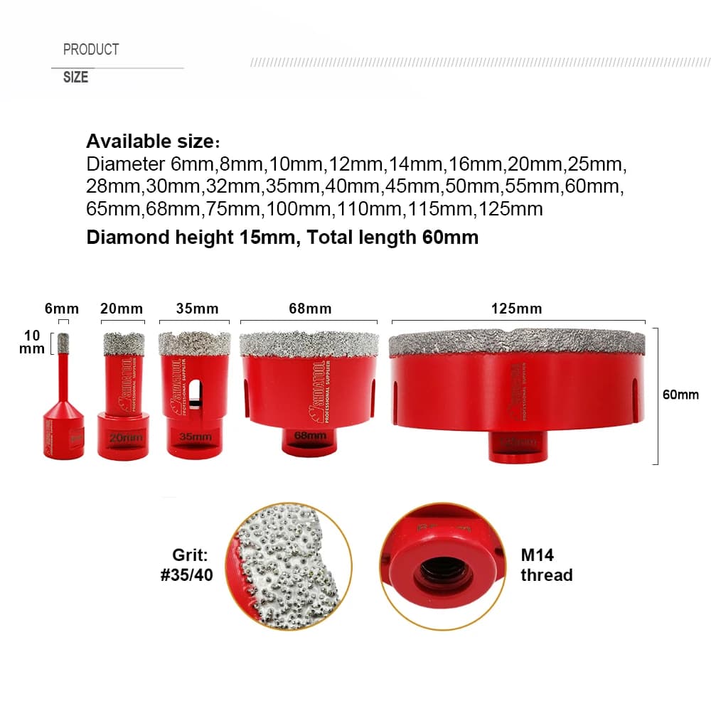 Diamond Core Drill Bits | M14 Thread for Granite, Marble & Tile | Dry Cutting for Angle Grinders - Thumbnail 4