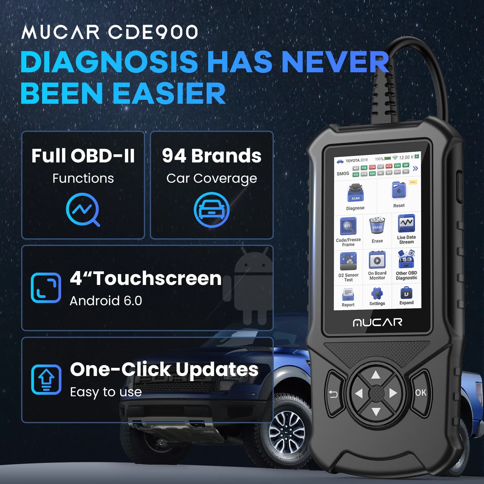 OBD2 Scanner | 32GB Diagnostic Tool | Engine, Brake & Airbag Code Reader - Thumbnail 5