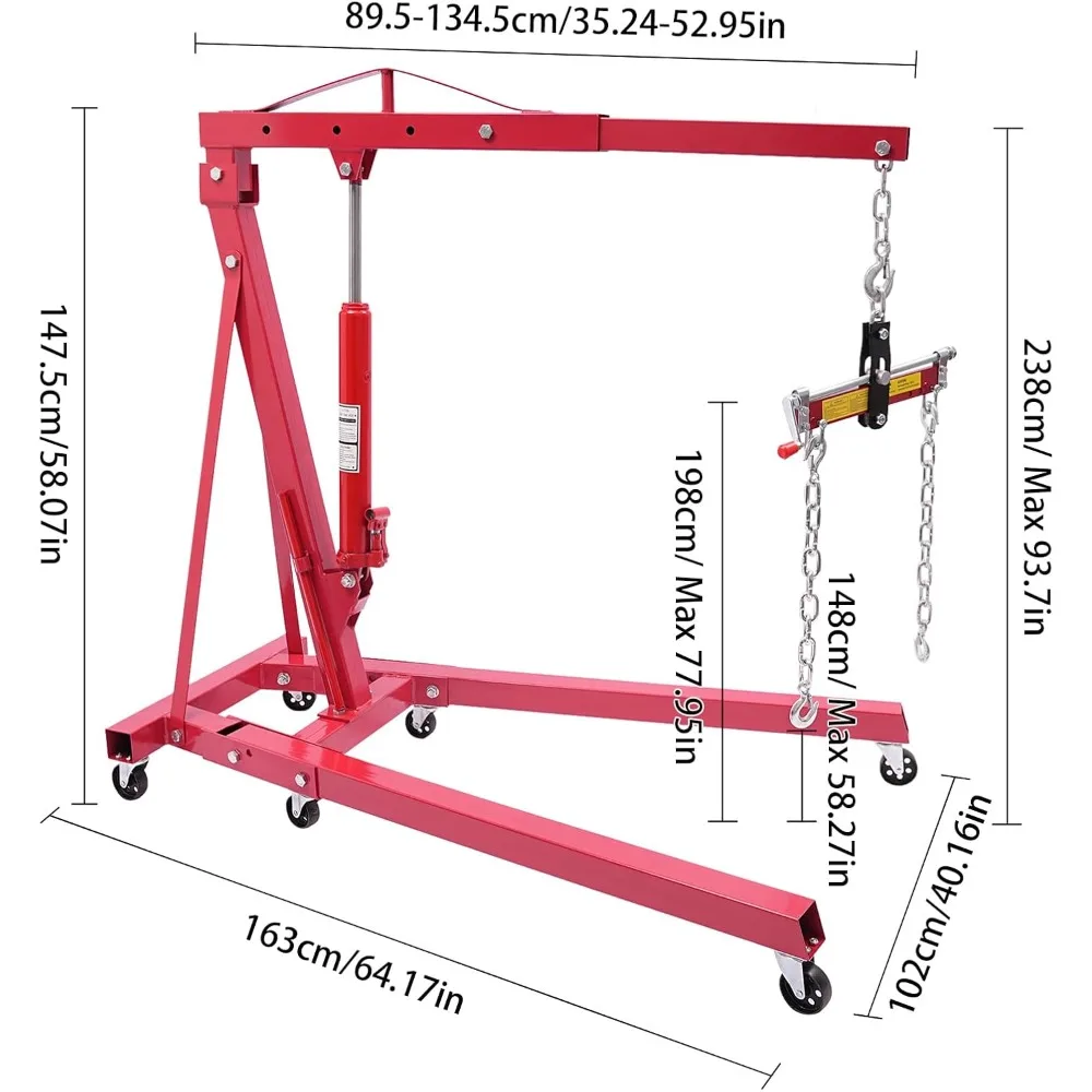 2-Ton Hydraulic Shop Crane | Foldable Engine Hoist with Leveler & Lever Control - Thumbnail 5