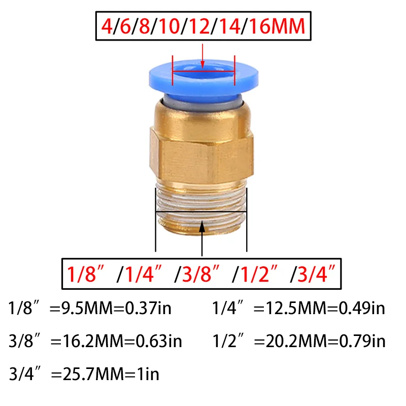 Pneumatic Fittings Kit | 10-Piece Set | 4mm-12mm & 1/4 Thread | Durable Air Connectors - Thumbnail 3