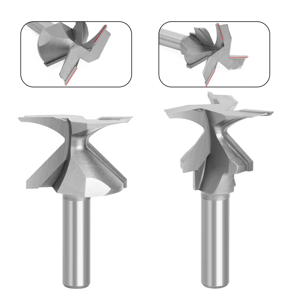 Arc integrated knife with 1/4 and 1/2 handle options, featuring 2 or 3 edges with seams for woodworking milling and cutting.