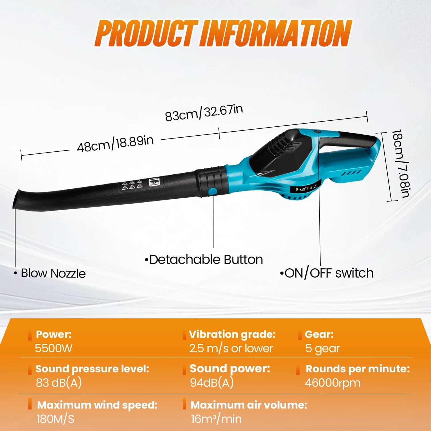Makita 18V Cordless Leaf Blower | 5500W Brushless Motor | All-Season Yard Cleanup Tool - Thumbnail 5