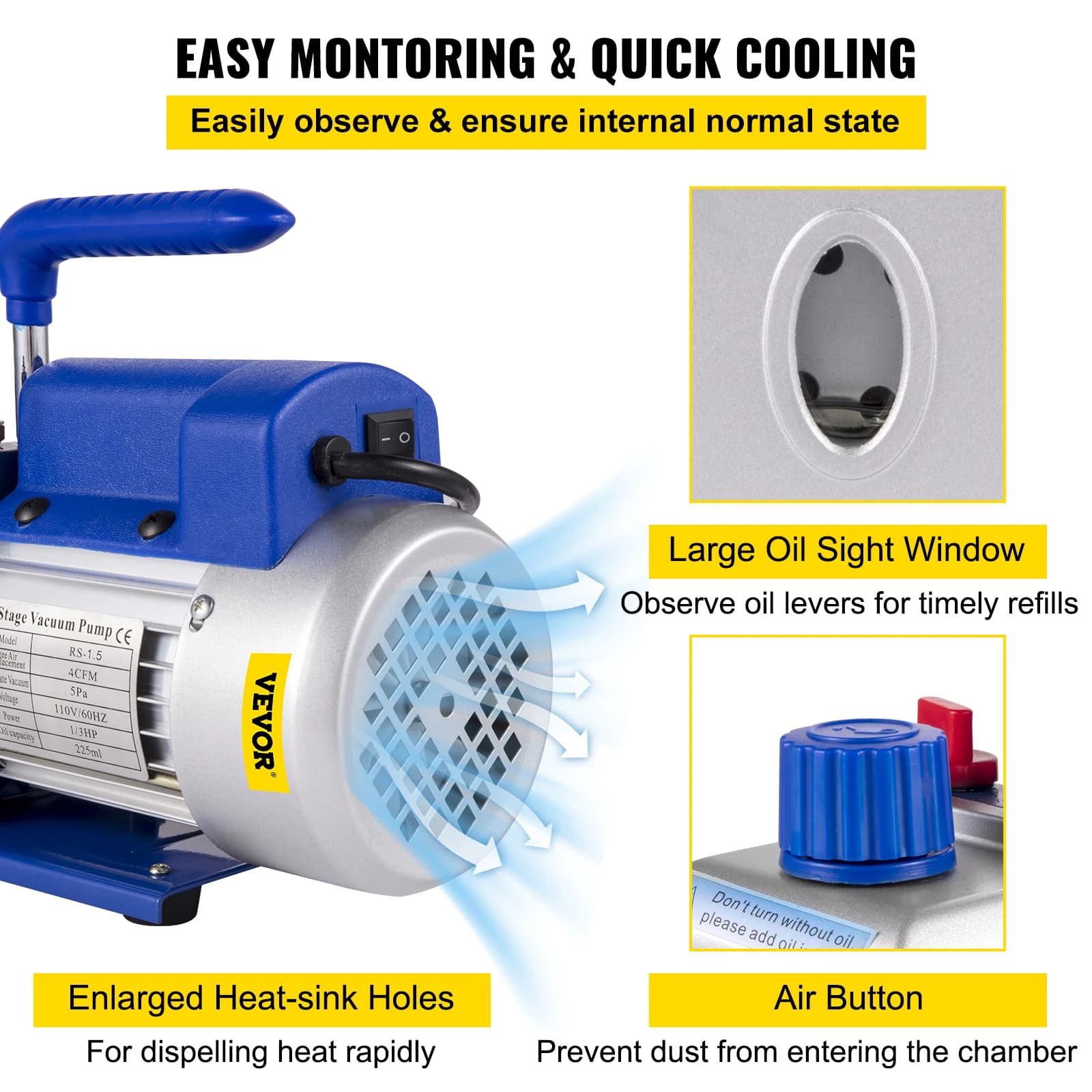 Vacuum Pump 2.5-5CFM | HVAC & AC Maintenance Kit | Professional Refrigeration Degassing - Thumbnail 5
