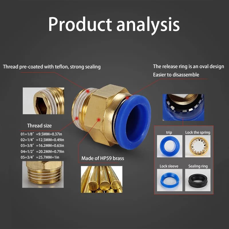 Pneumatic Fittings Kit | 10-Piece Set | 4mm-12mm & 1/4 Thread | Durable Air Connectors - Thumbnail 4