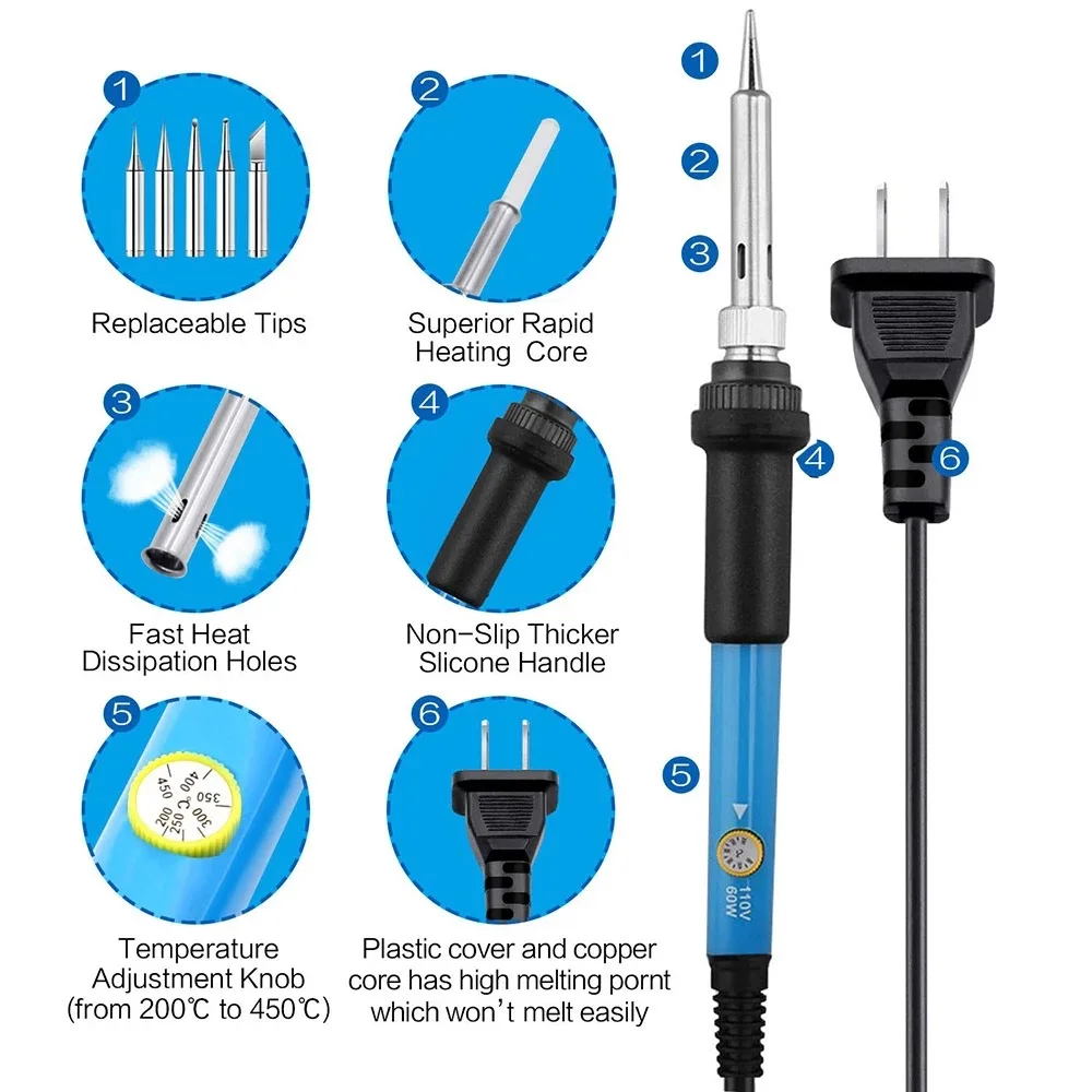60W Adjustable Soldering Iron | Precision Temperature Control | 110V/220V Dual Voltage - Thumbnail 4