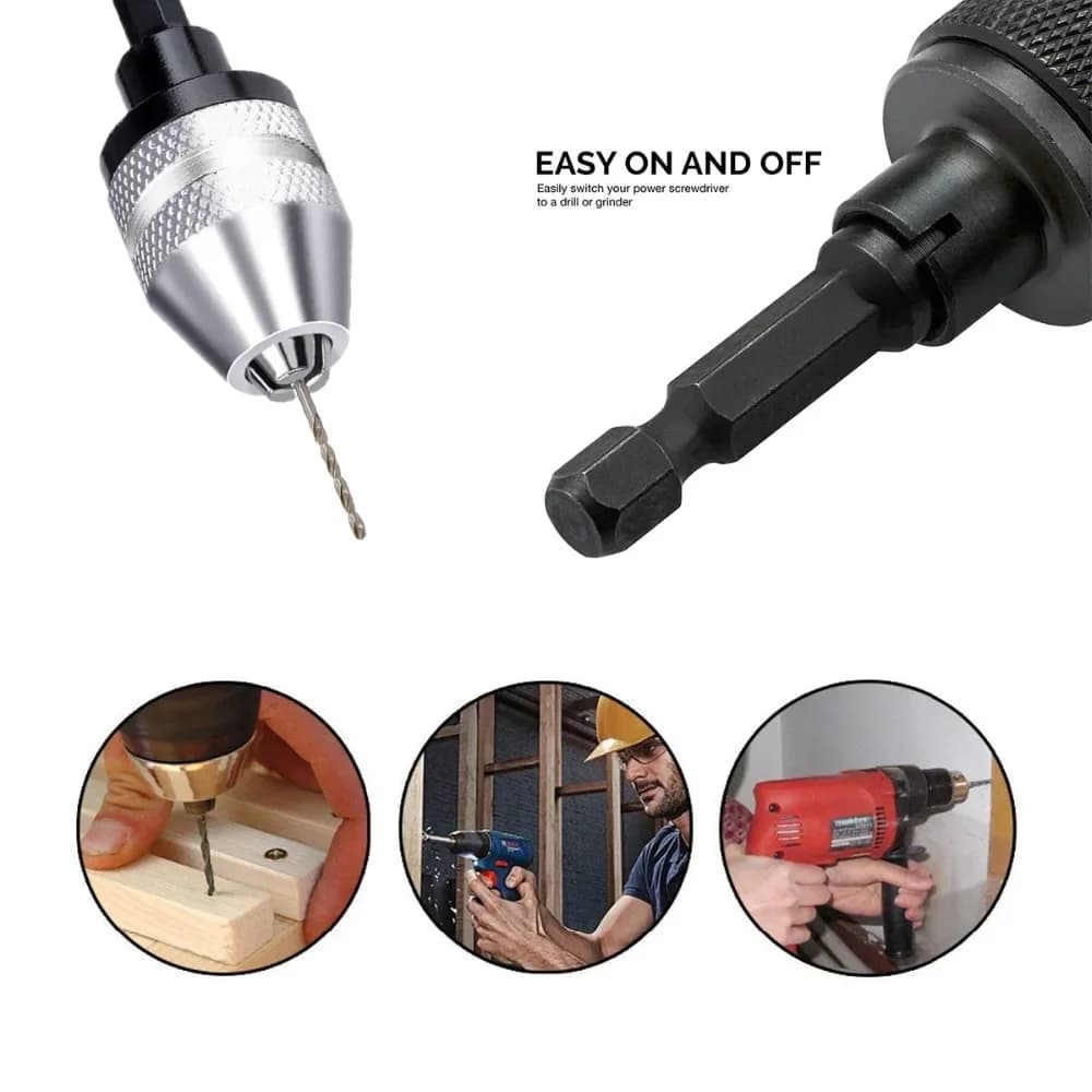1/4 Hex Shank Drill Chuck Adapter | Keyless Screwdriver & Impact Driver Bit Converter - Thumbnail 5